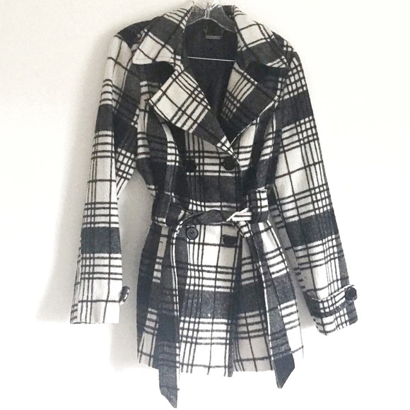 Jou Jou White and Gray Plaid Pea Coat sz L